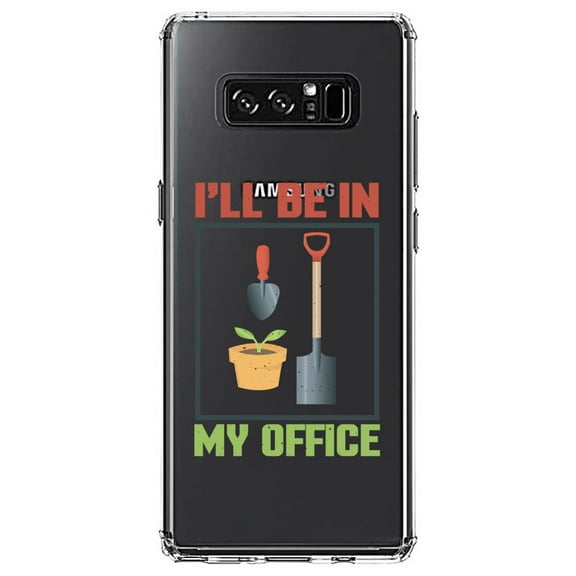 DistinctInk Clear Shockproof Hybrid Case for Samsung Galaxy Note 8 - TPU Bumper Acrylic Back Tempered Glass Screen Protector - I'll be in My Office - Gardening