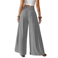 thumbnail image 7 of Women's High Waist Wide Leg Pants, Cotton Linen Flare Leg Palazzo Trousers with Pockets, Elastic Waist Casual Bell Bottom Pants for Daily Wear, Vacation and Boho Chic Outfits Grey M, 7 of 7