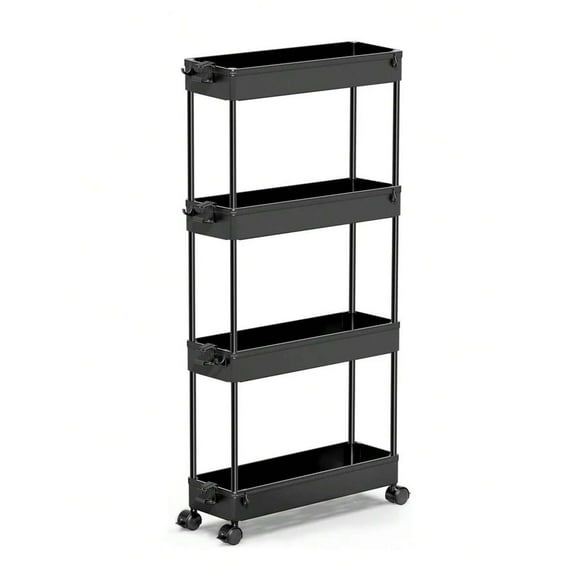 Slim Rolling Storage Cart 4 Tier Bathroom Organizer Mobile Shelving Unit Utility Cart Tower Rack For Kitchen Laundry Narrow Places