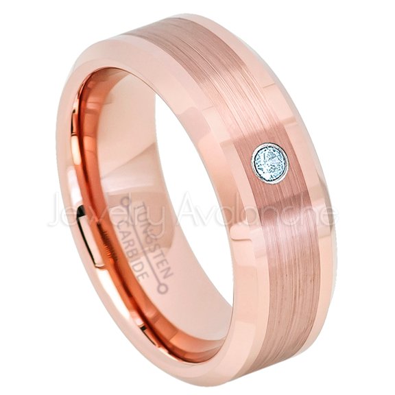 Rose Gold Plated Tungsten Ring - 0.07ct Solitaire Topaz Ring - Personalized Tungsten Wedding Ring - Custom Made November Birthstone Ring TN732BS