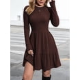 thumbnail image 4 of Womens Long Sleeve Fall Dresses with Flowy Casual Ribbed Knit Crew Neck Knee Length Sweater Dress Brown XL, 4 of 8