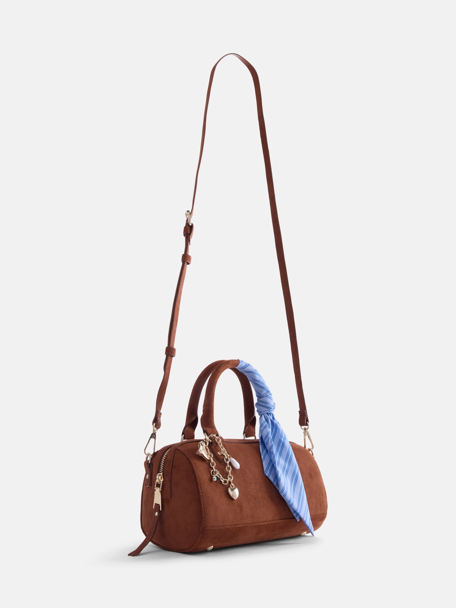 Madden NYC Women's Small Top Zip Faux Suede Handbag, Cognac