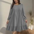 thumbnail image 2 of Wiyuqeen Plus Size Dresses for Women Long Sleeve Crew Neck Solid Ruffle Hem Knee Length Dress Casual Wedding Guest Party Dresses, 2 of 7