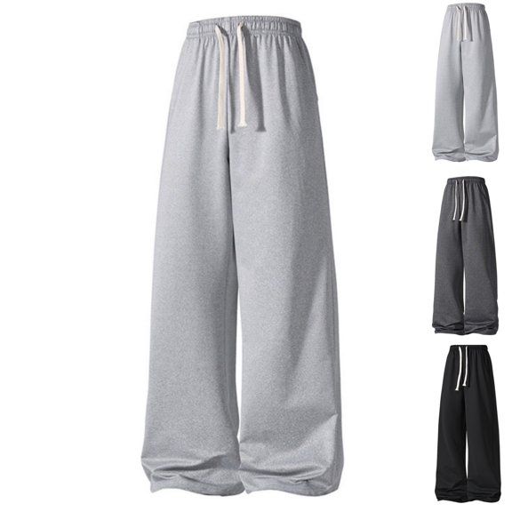 HAJWOH Sweat Pants for Mens Soild Loose Fit Wide Leg Joggers Casual Drawstring Elastic Waist Relaxed Pants