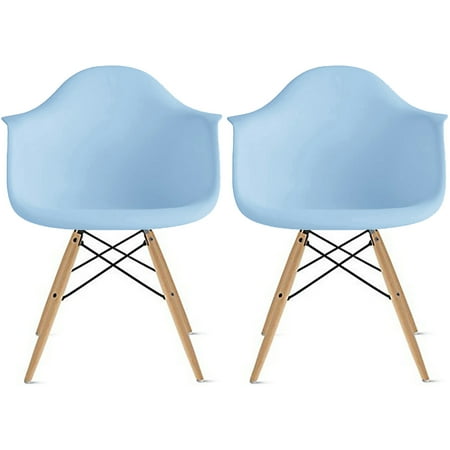 Green Dining Table Set 2xhome Set of 2 Blue Mid Century Modern Plastic Dining Chair Molded Arms Armchairs Natural Wood Legs Desk No Wheels Accent Chair Vintage Designer for Small Space Table Furniture Living Room Desk DSW ()