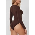 thumbnail image 2 of Women's Seamless Long Sleeve Bodysuit Crew Neck Basic Stretch T Shirt Top, 2 of 6