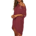 Cogild Sheer Swim Wrap, Red Beach Coverup Dress, Hollow Out, Plus Size ...