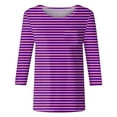 thumbnail image 4 of XIAONU Women's Wavy Stripe Print Blouse Loose Three Quarter Sleeve Crew Neck Pullover Top Breathable Casual Daily Tops, 4 of 5