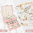 thumbnail image 5 of Earring Jewelry Box For Women Girl Stud Organizer, 3 Layers Girl Jewelry Organizer Box With Lock Earring Holder Organizer Necklace Ring Jewelry Organizer Box For Girls (PInk, 3 layer), 5 of 8