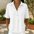 thumbnail image 2 of Womens Summer Tops Waffle Knit Short Sleeve Button Collar Golf Shirts Casual Dressy Trendy Flowy Blouse Women Soft Lightweight Shirts Daily Travel Office Outfits, White M, 2 of 4