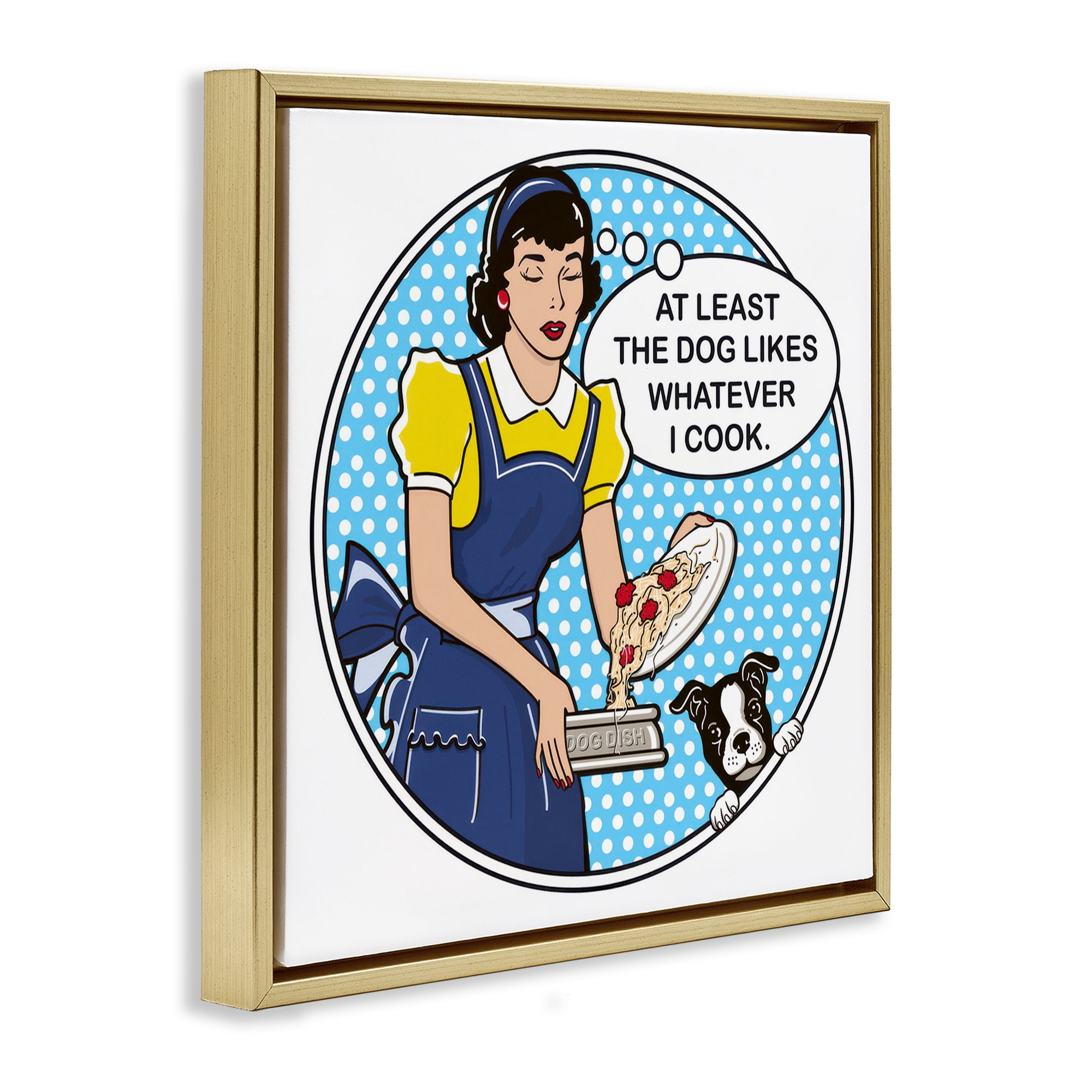 Stupell Industries Funny Vintage Dog Phrase Animals Painting Gold Floater Framed Canvas Art Print Wall Art, 25 x 25