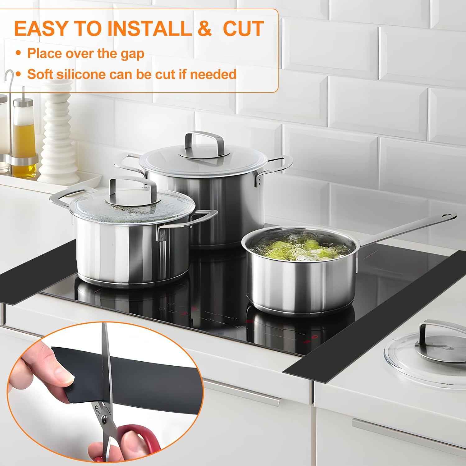 Stove Top Cover, 21" x 28.5" Electric Stove Cover Mat, Glass Stove Protector with 2 Pcs Stove Gap Guard, Washable Rubber Easy to Clean, Black