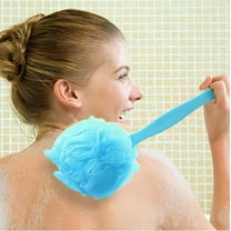 Trianu Long Handle Bath Shower Loofah Sponge, Exfoliating Back Scruber On a Stick Shower Brush for Women and Men, Bathroom Shower Accessories, Blue