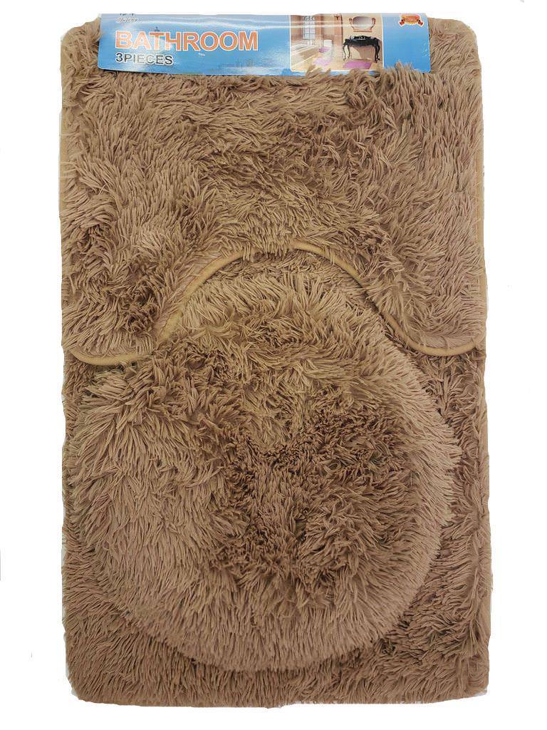 Luxury 3PC Memory Foam and Fur Taupe Bathroom Set Solid Bath Mat Toilet
