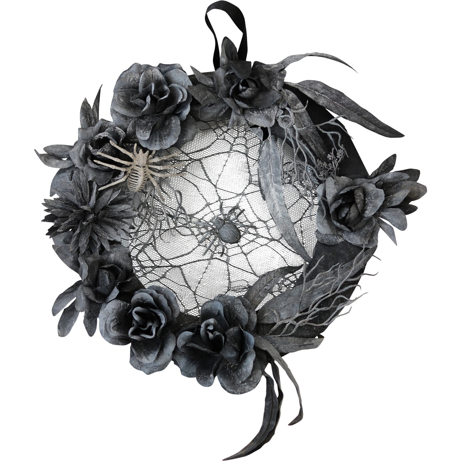 Haunted Hill Farm 22 in. Hanging Faux Floral Wreath with Black Floral ...