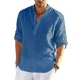 thumbnail image 3 of Camisa de lino de manga larga para hombre, camisa informal de algodón y lino, Top S-5xl, nuevo envío gratis, 3 of 4