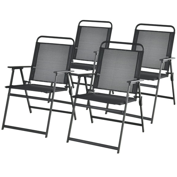Gymax Patio Metal Indoor/Outdoor Folding Chairs, Black (Set of 4)