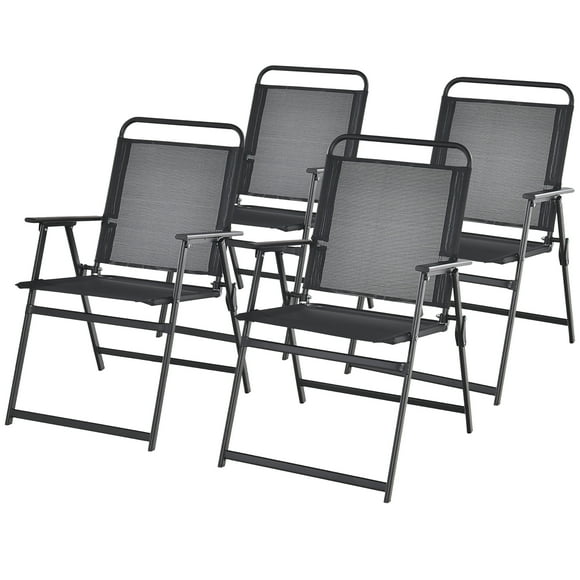 Gymax Set of 4 Heavy-Duty Metal Folding Chairs Frame Armrests Portable Patio Black