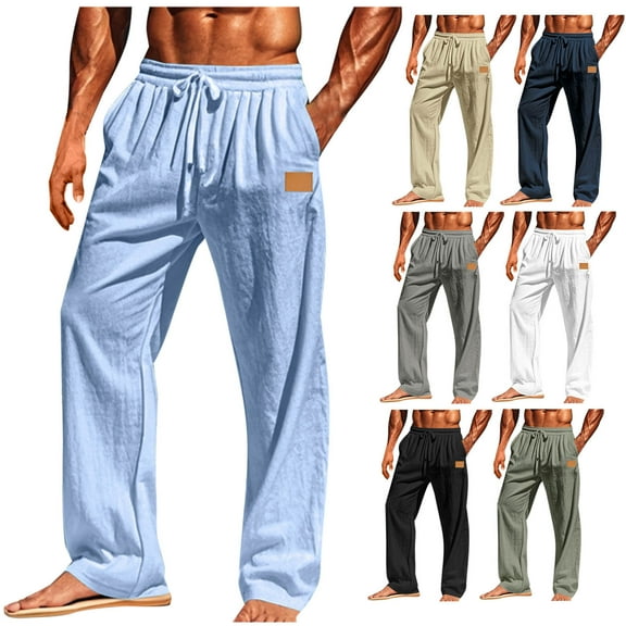 ZZwxWA Pants for Men Men's Casual Solid Color Pocket Elastic Waistband Straight Full Length Pants Golf Pants Men up to 50% Off