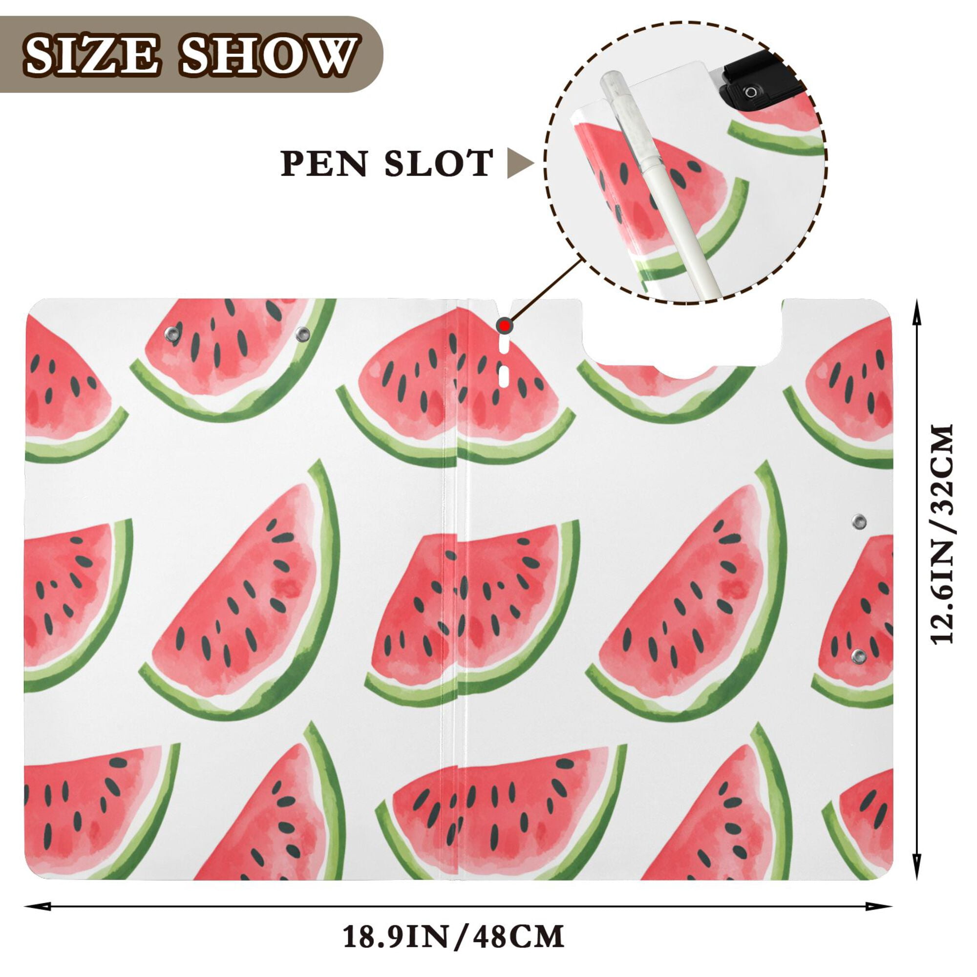 FORMRS A4 Clipboard Folder with Pen Holder Horizontal Foldable School Office Binder, White Watermelon