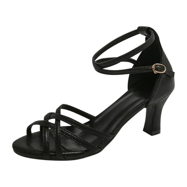 Block Heel Sandals Open Toe Heels Womens Fashion Casual Spring And Summer Solid Color Round Toe Open Toe One-Line Belt Buckle High Heel Sandals Belt for Belt Buckle High Heel Sandals
