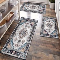 Kitchen Rugs Sets of 3 Non Slip Washable Kitchen Mats for Floor, Waterproof Kitchen Runner Rug, Floor Mat Carpet for Entryway, Laundry, Sink, Hallway, Bathroom