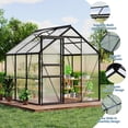 thumbnail image 4 of 6×6 FT Greenhouse for Outdoors, Polycarbonate Greenhouse with Adjustable Roof Vent, Sliding Door and Rain Gutter, Aluminum Walk-in Green Houses for Outside Patio Backyard Garden, Black, 4 of 7
