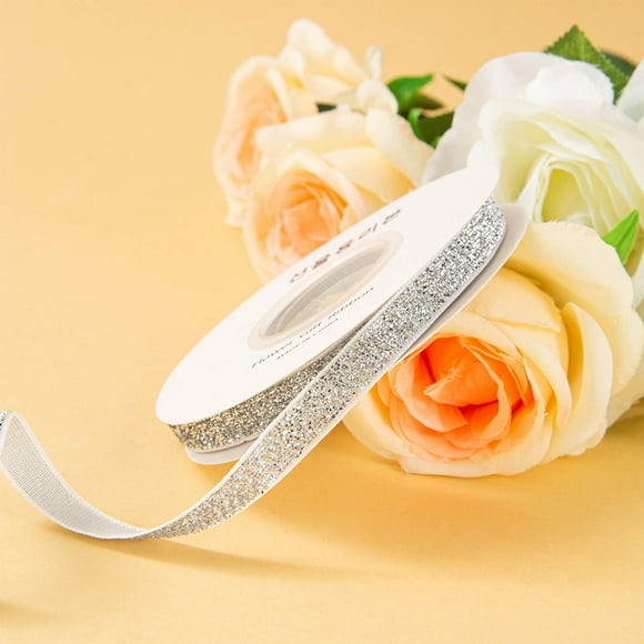 HOARBOEG Silver Gold Glitter Ribbon Gift Wrapping Cut Edge Ribbon 3/8 inch x 7 Yards Sparkly Ribbon for Gifts Wrapping Cards Crafts Wreaths Hampers Christmas Decor Wedding Party Home Decoration