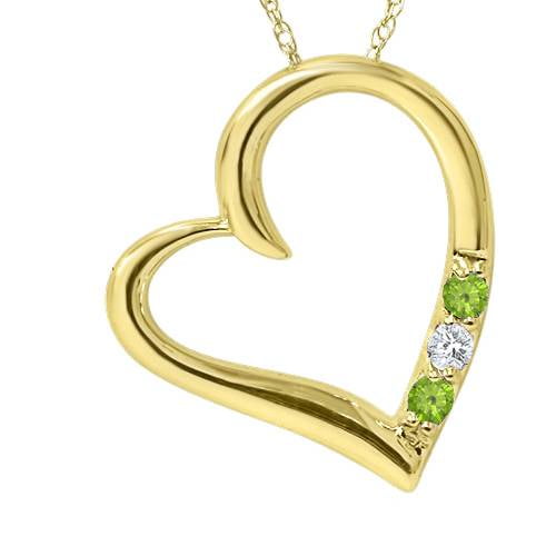 Pendentif Péridot Cœur à 3 Pierres en Or Jaune 14 K