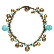 81stgeneration Women's Brass Gold Tone Simulated Turquoise Teardrop Bead Ankle Anklet Bracelet, 26cm