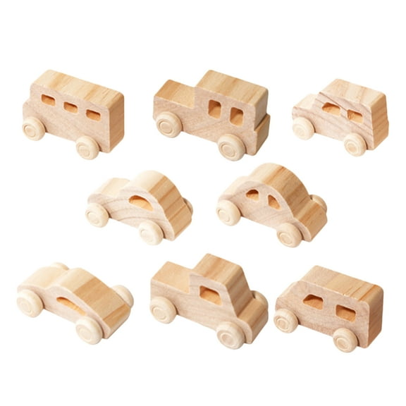 8pcs Wooden Toy Cars for Kids to Decorate with Khaki Color and Safe Wood Material