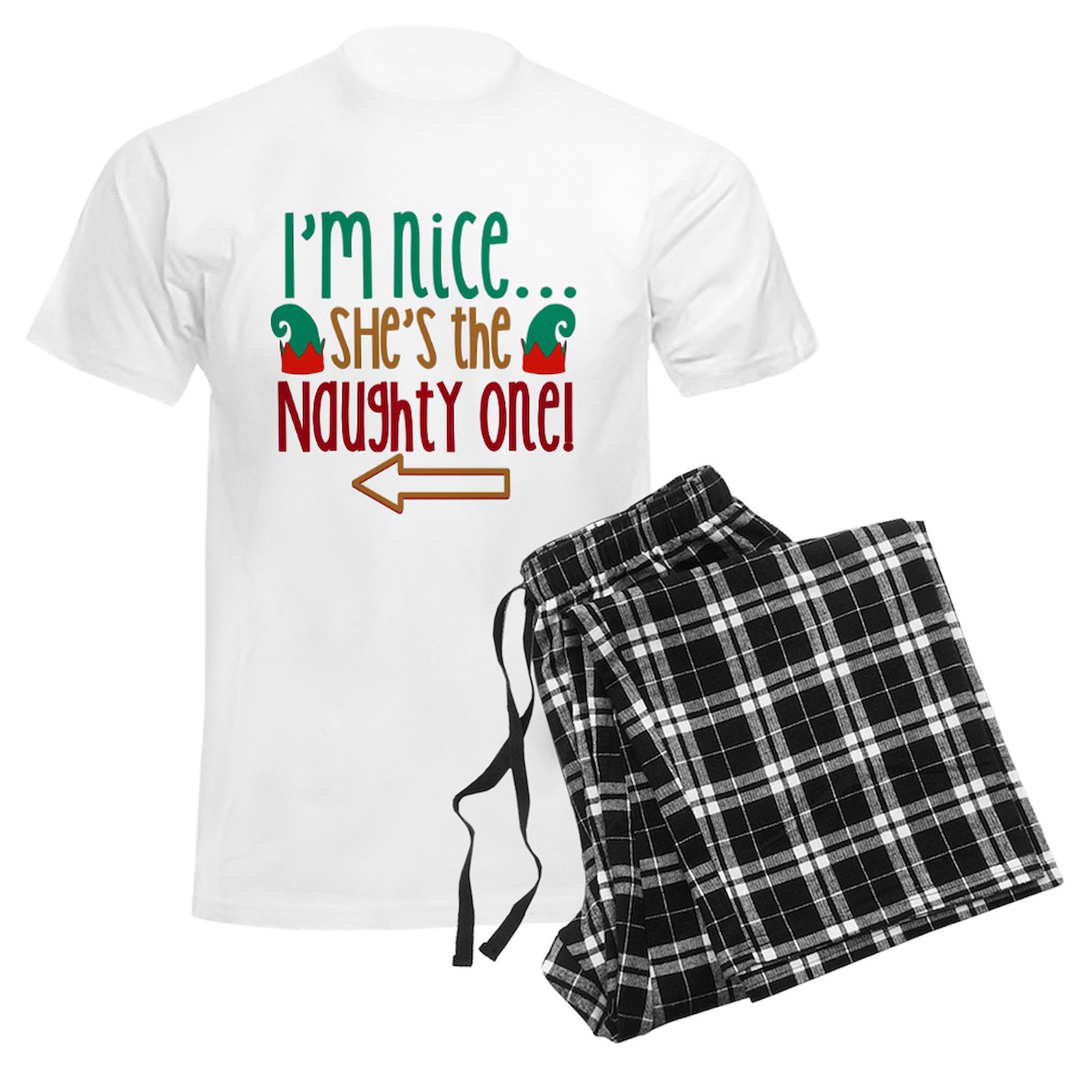 CafePress - Im Nice She's Naughty Elf Hat Pajamas - Men's Light Loose Fit Cotton Pajama Set