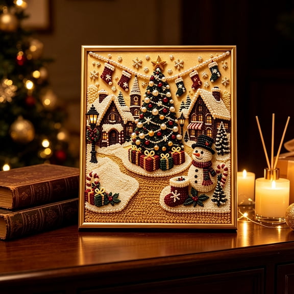 BZPIZ Christmas DIY Pearl Diamond Painting Art Kit, Premium Christmas Pearl Beads Art Craft for Adults Beginner, Gemstone Diamond Dots Beads for Home Wall Decor Stress-Relieving Gift for Women Men