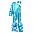 thumbnail image 3 of TTAO Toddler Girls Holographic Full Body Suit Disco Outfit Metallic Hippie Jumpsuit Sparkly Flare Pants Romper Blue 3-6 Months, 3 of 7