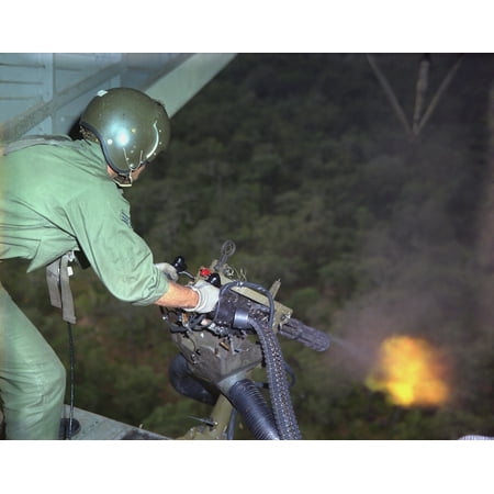 Vietnam War Us Air Force Helicopter Door Gunner Fires A Mini Gun