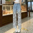thumbnail image 3 of Idoravan Women's High Waist Lace Spliced Stretchy Zipper Jeans High Waist Design Comfortable Stretchy Feel, Relaxed Fit, Party Occasion Styling, Weekend Casual Wear, 3 of 8