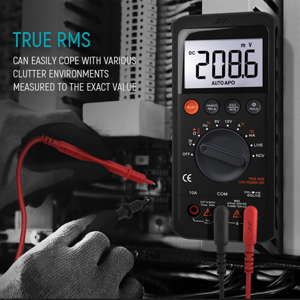 Digital Multimeter Tester,6000 Counts,with DC/AC Voltmeter; Measures Voltage,Current,Resistance,Continuity,and Diodes; Auto Range Switching,Suitable for Household Electrical and Automotive Repairs