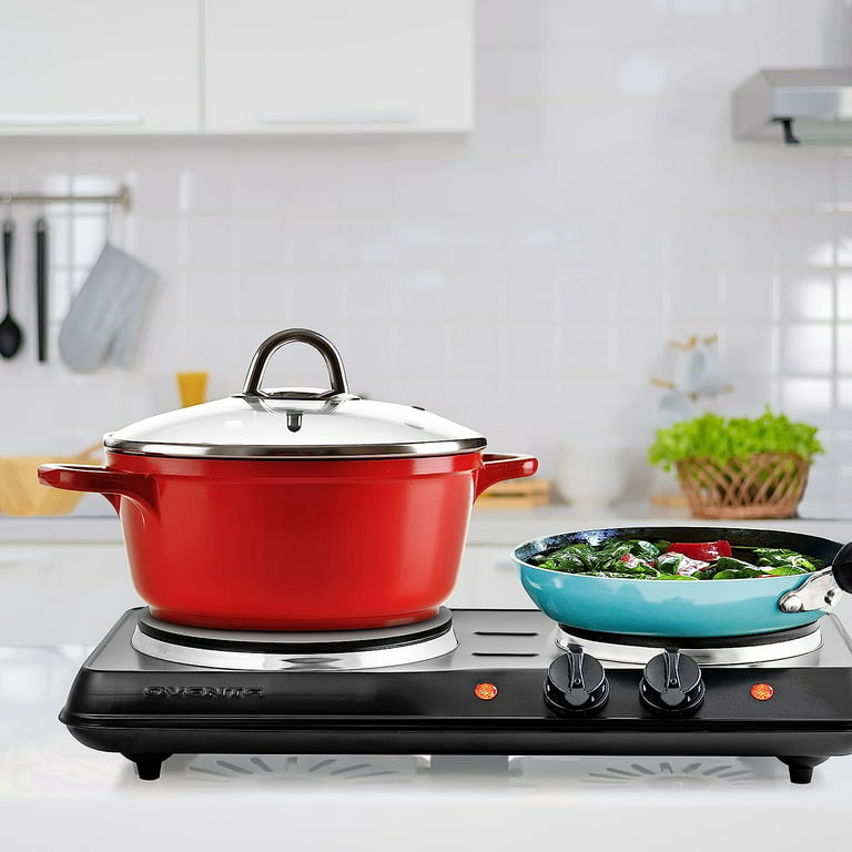 Ovente Electric Double Coil Burner 6 Inch Plate with Adjustable Temperature  Control (BGC102S)
