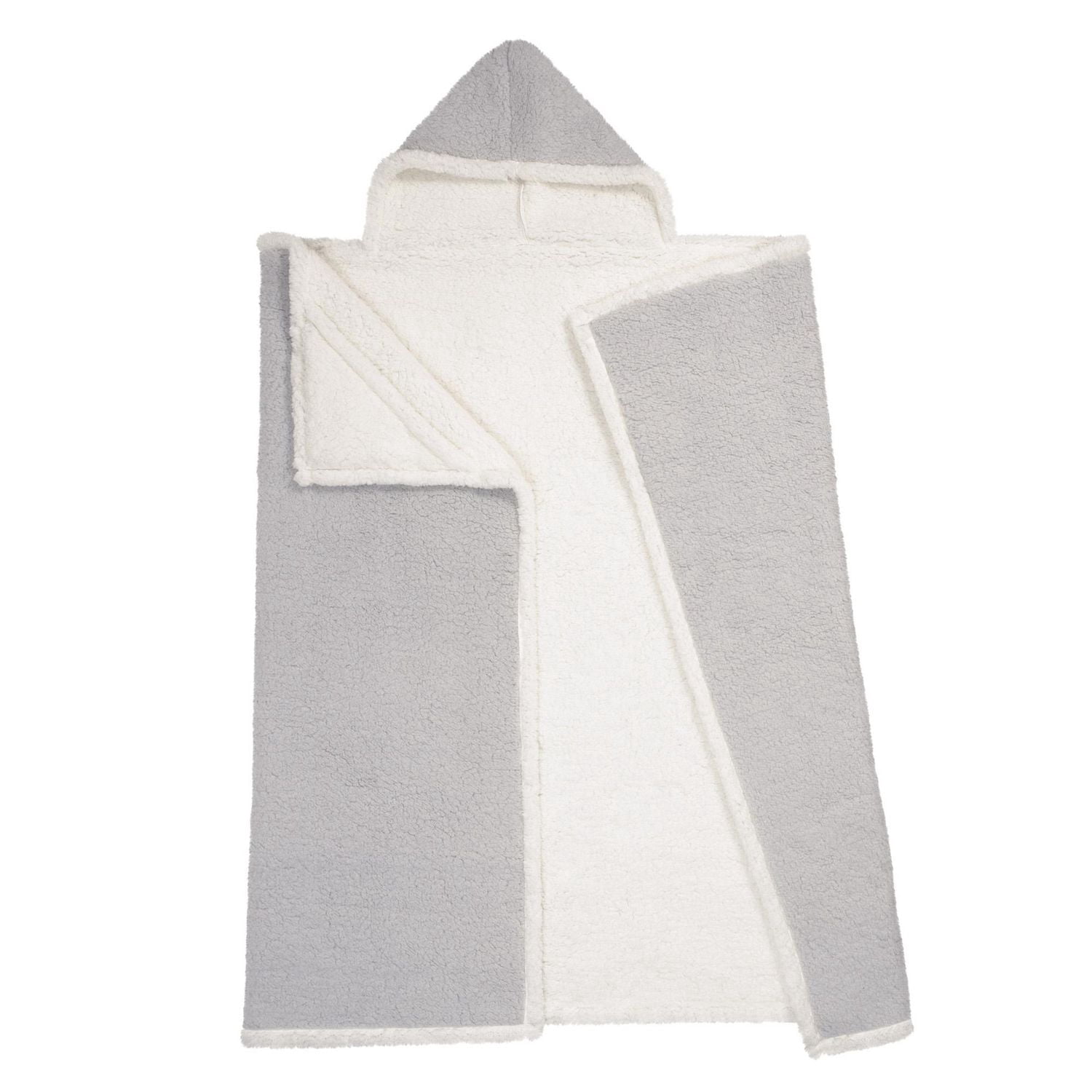 Safdie & Co. Couverture Jeté à Capuche Hoodzy Ultra Doux en Sherpa Réversible Gris Clair
