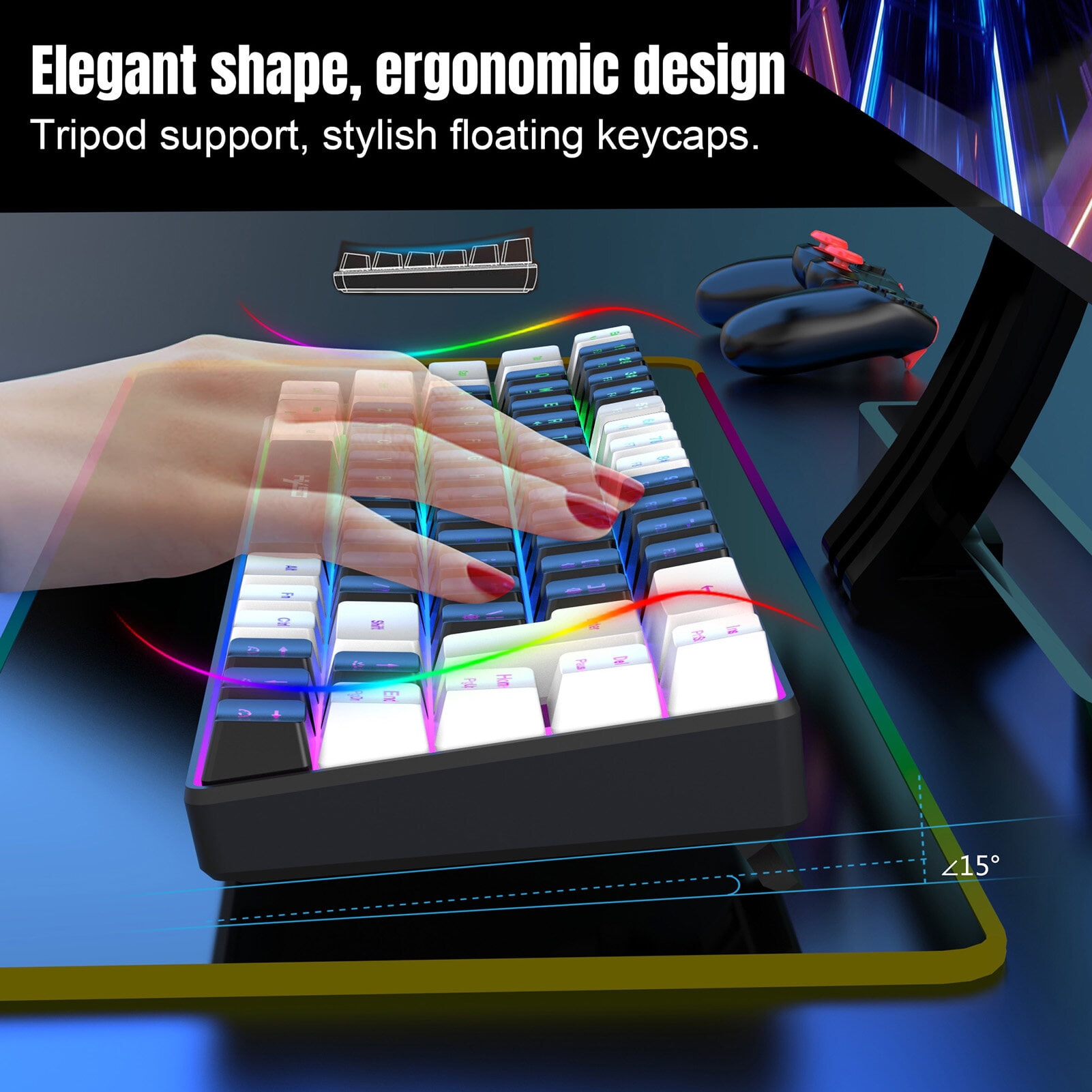 HXSJ V200 Wired K68 RGB Streamer Mini Gaming Keyboard 19-Key Conflict-Free Membrane Keyboard but Super Mechanical Feel for Game/Office