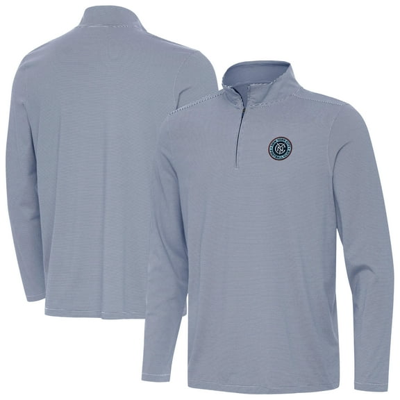 Men's Antigua Heather Blue New York City FC Twine Quarter-Zip Top