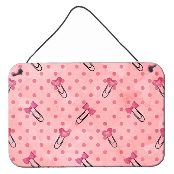 Carolines Treasures BB7543DS812 Watercolor Paper Clips and Polkadots Pink Wall or Door Hanging Prints  8x12 multicolor
