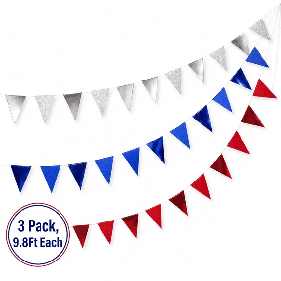 4th of July Pennant Banner 3 Pack,9.8 Ft Each Red White Blue Triangle Garland for Independence Day Memorial Day Pary Home Decor