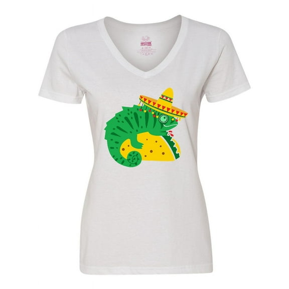 Inktastic Taco Chameleon Women's V-Neck T-Shirt