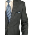 thumbnail image 4 of Salvatore Exte Men's Suit Modern Two Button Jacket Flat Front Pants Striped Charcoal, 4 of 6