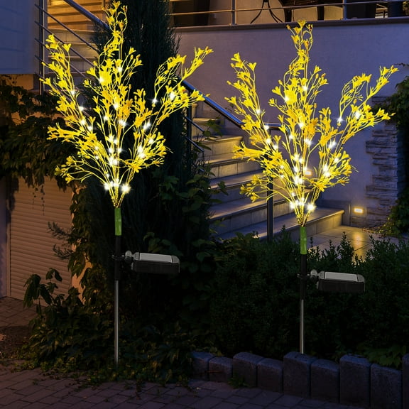 Rirool Solar Canola Flower Garden Lights Outdoor, 2 Pack Waterproof Pathway Décor