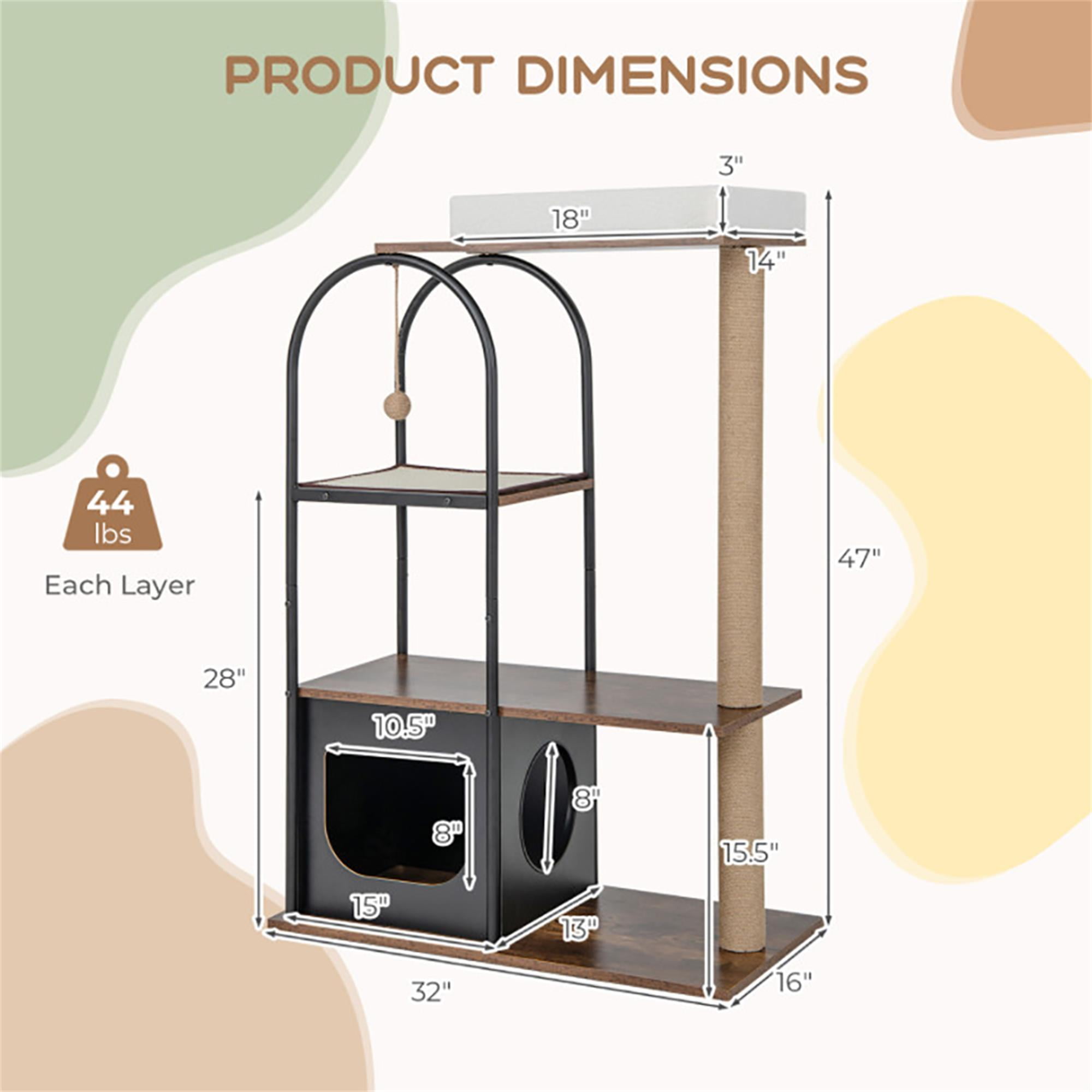 Kadyn 47" Wood Cat Tree Tower Furniture, Cat Condo with Metal Frame, Scratch Post for Kittens Cat Tree House, Black