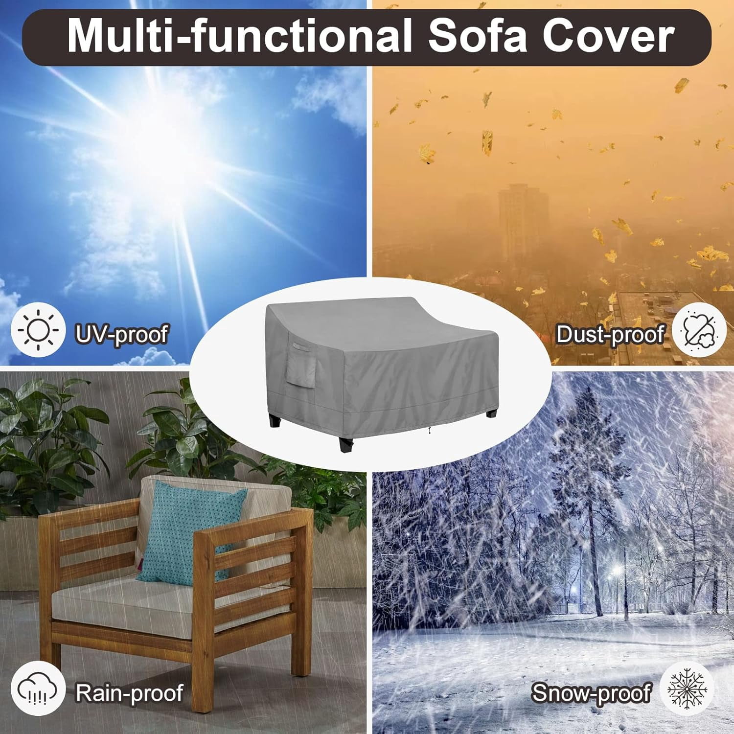85"W x 35"D x 35"H 3-Seater Outdoor Couch Cover Waterproof Patio Sofa Furniture Cover with Air Vent and Handles