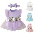 thumbnail image 4 of Gubotare Newborn Baby Girl Clothes Summer Baby Girl Romper Newborn Girl Short Sleeve Romper Jumpsuit Outfit Cute Clothes 0 3 6 9 12 18 24 Months (Purple,12-18 Months), 4 of 9