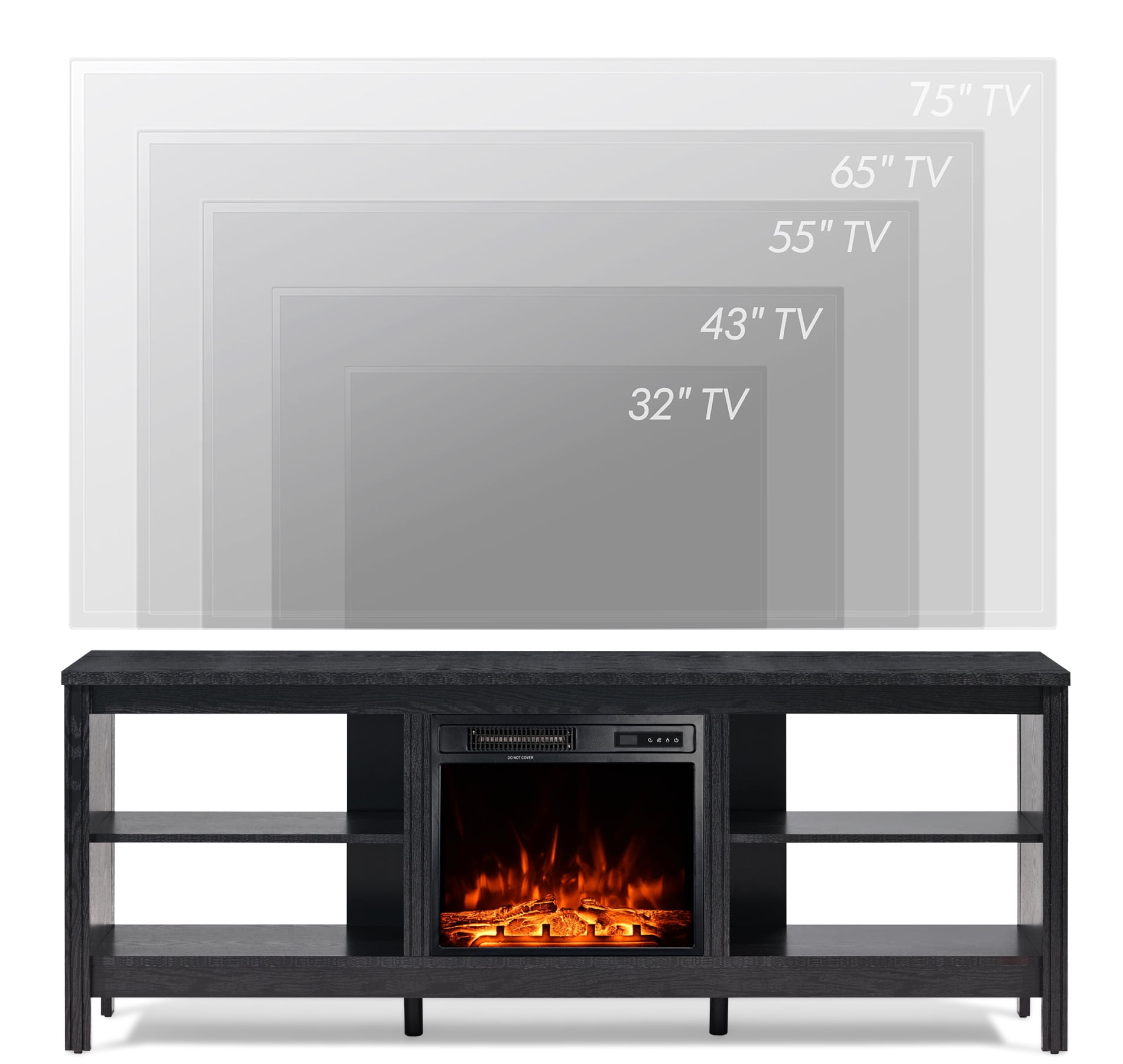 WAMPAT Farmhouse Fireplace TV Stand for 75 inch TV with 4 Storages, Wood Entertainment Center with Electric Fireplace, 70 inch, Black Sansujyuku sansujyuku.com